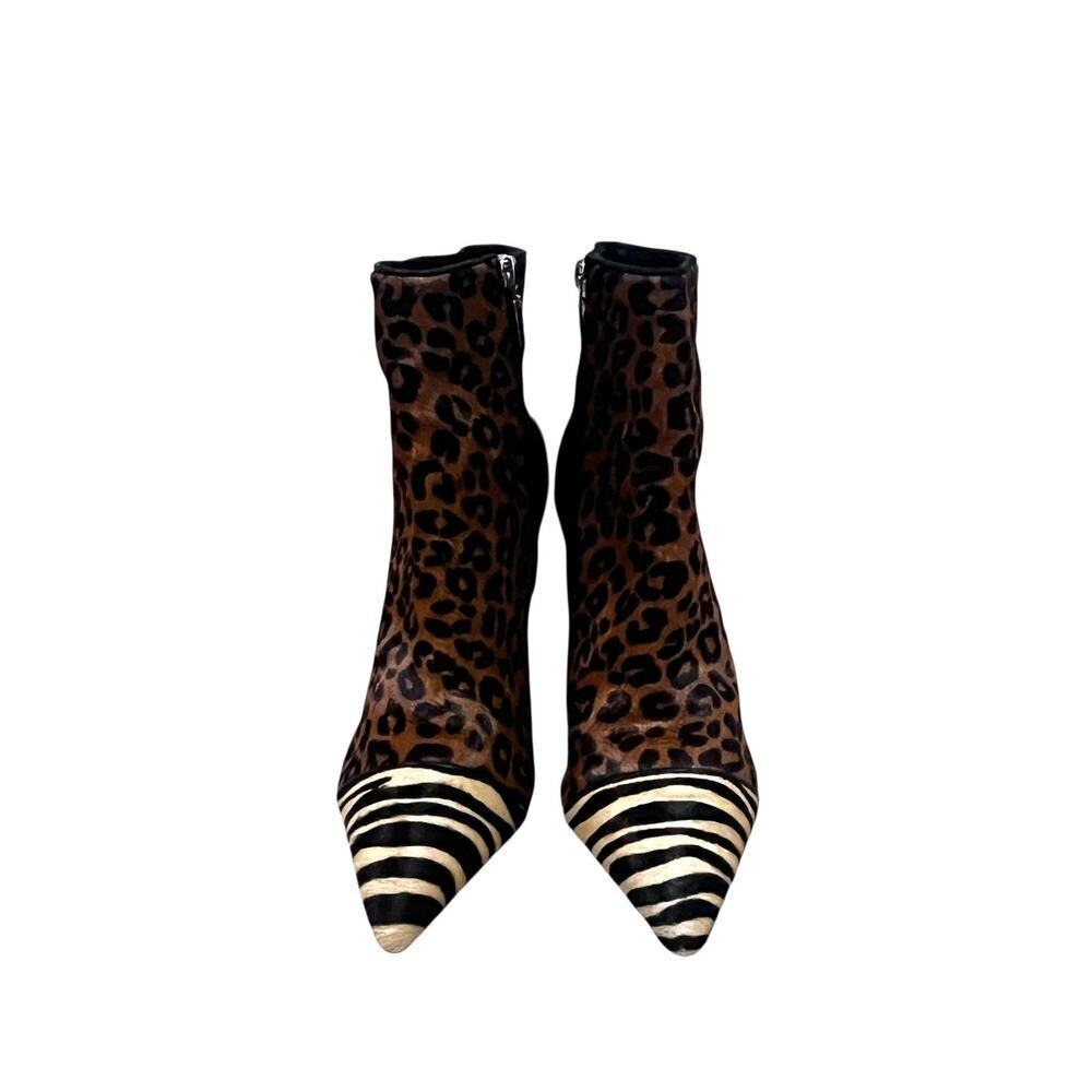 Schutz Ankle Booties Womens Size 9 Brown Leopard Zebra Calf Hair Stiletto Heel - Picture 4 of 9